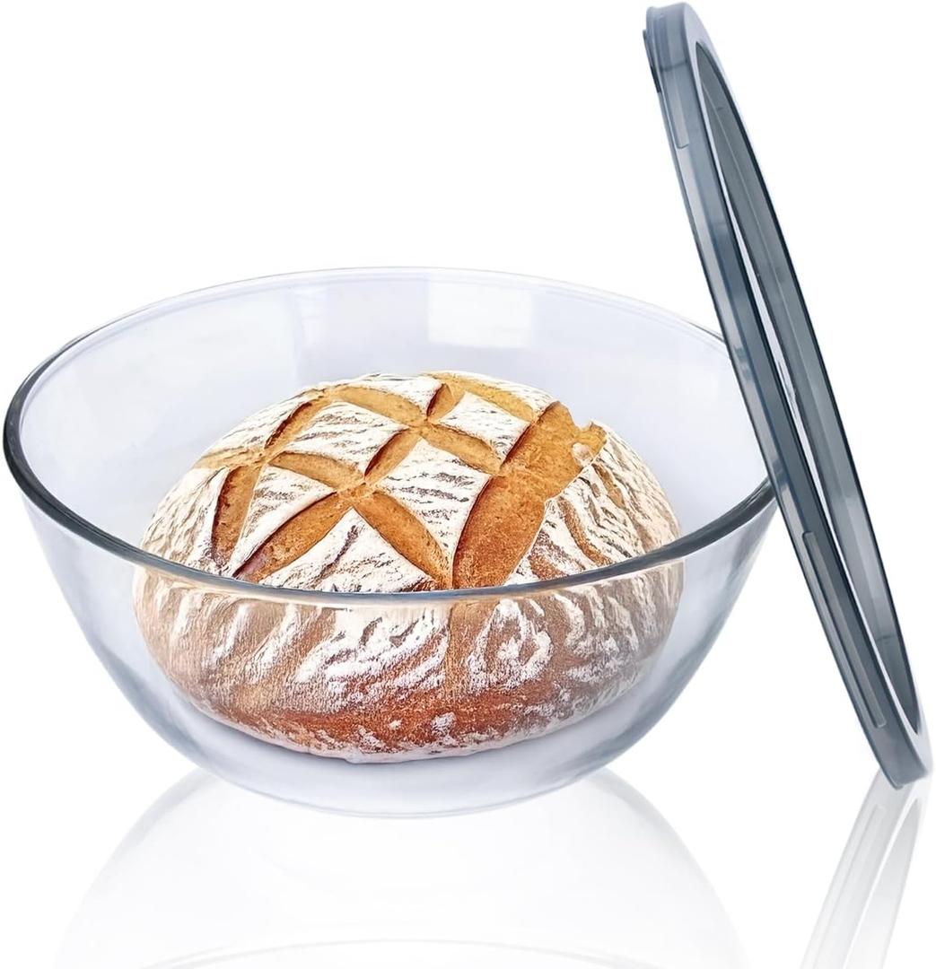 Ajrwiiy Large Glass Bowl for Sourdough Bread Making, 4.7 Quart Glass Mixing Bowl for Sourdough Bread with Lid, Clear Breads Proofing Bowl with Covers, Ideal for Kitchen, Storage