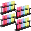 Juvale 6 Pack Plastic Test Tubes with Rack for Parties, Plant Propagation, Shot Glasses Holder for Science Themed Birthday Party, Pouring and Storing Liquids, 6 Colors (1.5 Ounces)