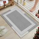 Non Slip Bath Mat, Rubber Backing Ultra Thin Bathroom Rugs Fit Under Door Quick Dry Super Absorbent Washable Bath Rug Shower Mat for Bathroom Floor Bathtub Shower Sink, Easy Care Gray 16"x 24"