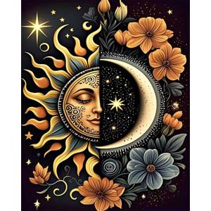 MBNTJHT DIY Paint by Numbers Kit for Adults,Unframed Sun and Moon Paint by Number Kits for Beginners,Easy Digital Oil Painting Art Crafts for Home Wall Decor 16X20 Inch.