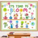 2 x Spring Bulletin Board Decorations for Classroom - It's Time to Bloom Bulletin Board Set with 3D Paper Flower Cutouts Motivational Decorations for Spring Summer School Home Chalkboard Door Wall Supply (Green)