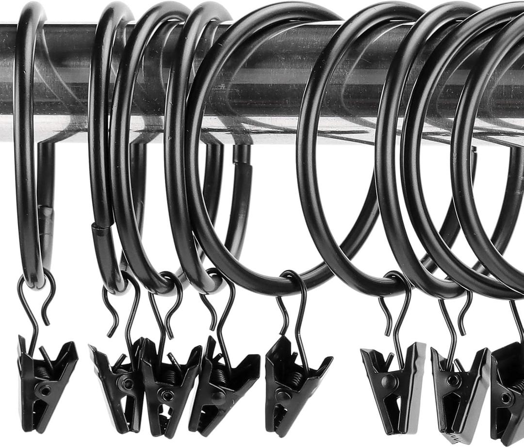 HOZEON 80 Pack 2 Inches Curtain Rings with Clips, Decorative Rustproof Drapery Clip Rings, Vintage Curtain Rod Clip Rings for Bathroom, Room and Parlor Window, Black