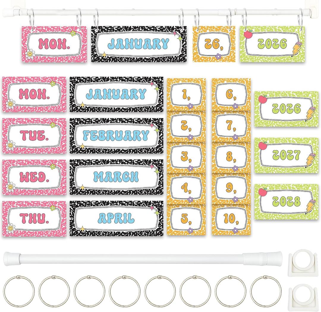 2 x Flip Calendar for Classroom 2026-2028, 53 Date Cards, 15.7x27.6