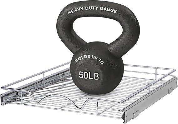 HOLDN’ STORAGE Pull Out Cabinet Organizer, Heavy Duty Caddy  -20”W x 21”D - Requires At Least 21-1/4” Cabinet Opening, Steel Metal Cabinet Drawers Slide Out, Chrome