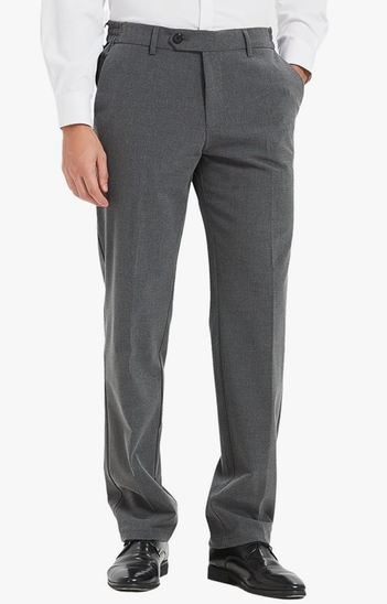 Plaid&Plain Men's Dress Pants with Elastic Waistband and Stretchy Fabric Straight Fit size 33WX30l