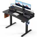 HUANUO 48 x 24 Electric Standing Desk with 2 Drawers, C-Clamp Mount Compatible, Height Adjustable Computer Desk, Home Office Stand Up Desk with 4 Preset Heights & 2 Hooks, Black