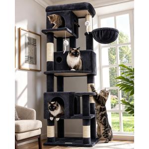 Globlazer F66 Corner Cat Tree, 66in Multi-Level Climbing Tower, Dark Grey