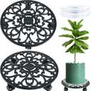 2 Packs 14 Inch Rolling Plant Stand with Wheels Metal Plant Caddy with Wheels Heavy Duty Round Plant Stand Indoor Iron Plants Rollers for Plants, Plant Dolly with Plant Saucers (black)