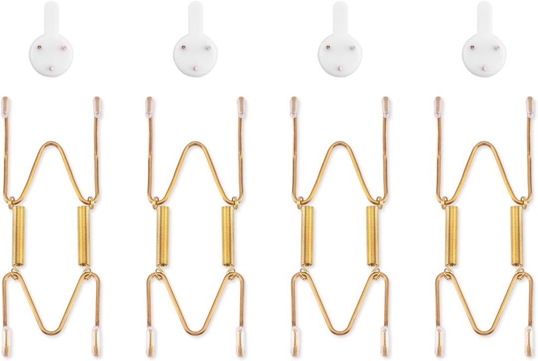 Bilillo 4 Pack Plate Hangers for The Wall, Suitable for 4-5 inch Art Plate, Stainless Steel Invisible Heavy Duty Wire Plate Holder with Wall Hooks, Plate Hangers for Displaying Plates, Platter, Dish