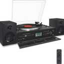 LUXSWAY Vinyl Record Player, Hi-Fi System Bluetooth Turntable Players with Stereo Bookshelf Speakers, Belt Drive 2-Speed, LCD Displayer with CD Player,USB Encoding, FM Radio, Remote Control Included
