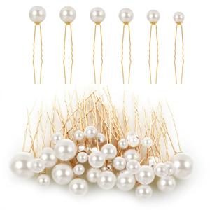 Lusofie 36Pcs Hair Pins with Pearls for Women and Girls - Bridal and Wedding Hairstyles Pearl Bobby Pins (6 Sizes) (White&Gold)