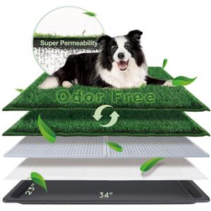 HQ4US 4LEGS Dog Grass Pad with Tray Large 3423, Dog Litter Box with Odor Free Artificial Grass Pee Pads for Dogs Potty Tray with Hemmed Edge, Realistic for Indoor Balcony