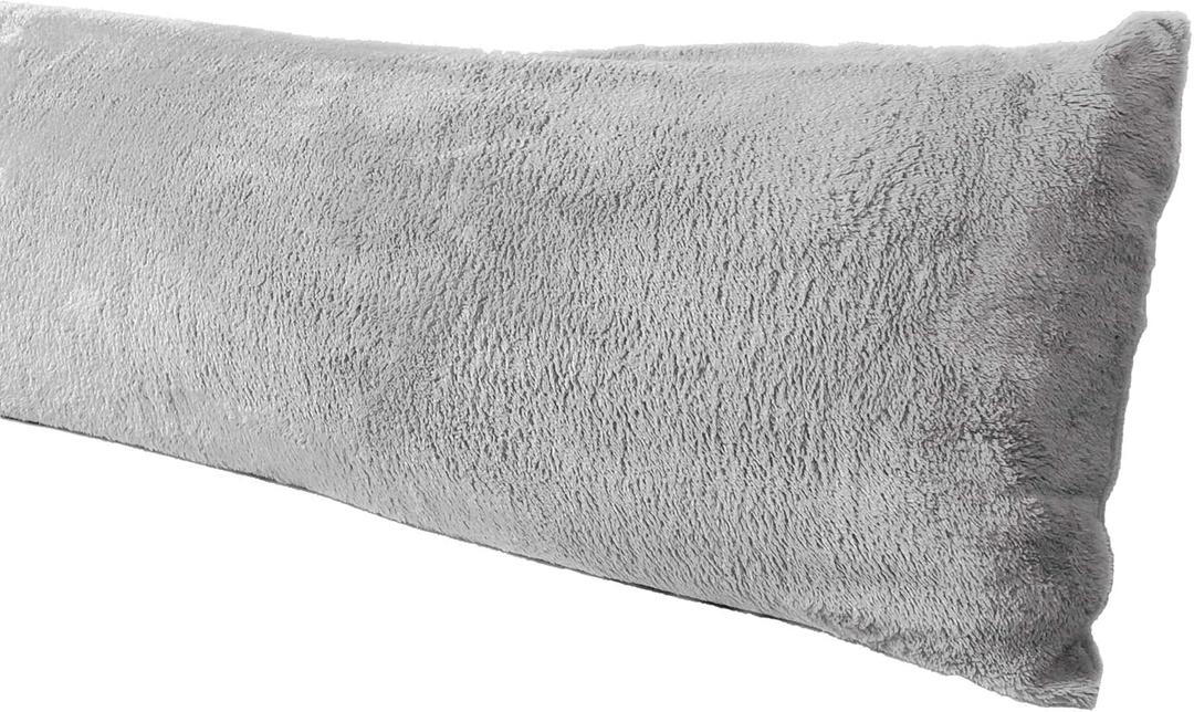 Extra Soft Body Pillow Cover, Sherpa/Microplush Material, 20x54 Inches, Zipper Closure (Gray)