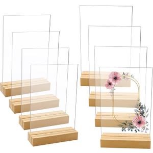 8 Pack 5 x 7 Inch Blank Clear Acrylic Table Displays with Wooden Stands - Ideal for DIY Name Cards, Menu Numbers, and Event Party DecorationsSINGLE LAYER