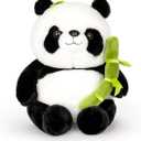 Panda Stuffed Animal 9'' Soft Bear Plush Toys with Bamboo Stuffed Panda Plushies Cute Doll Gifts Black and White (9inch