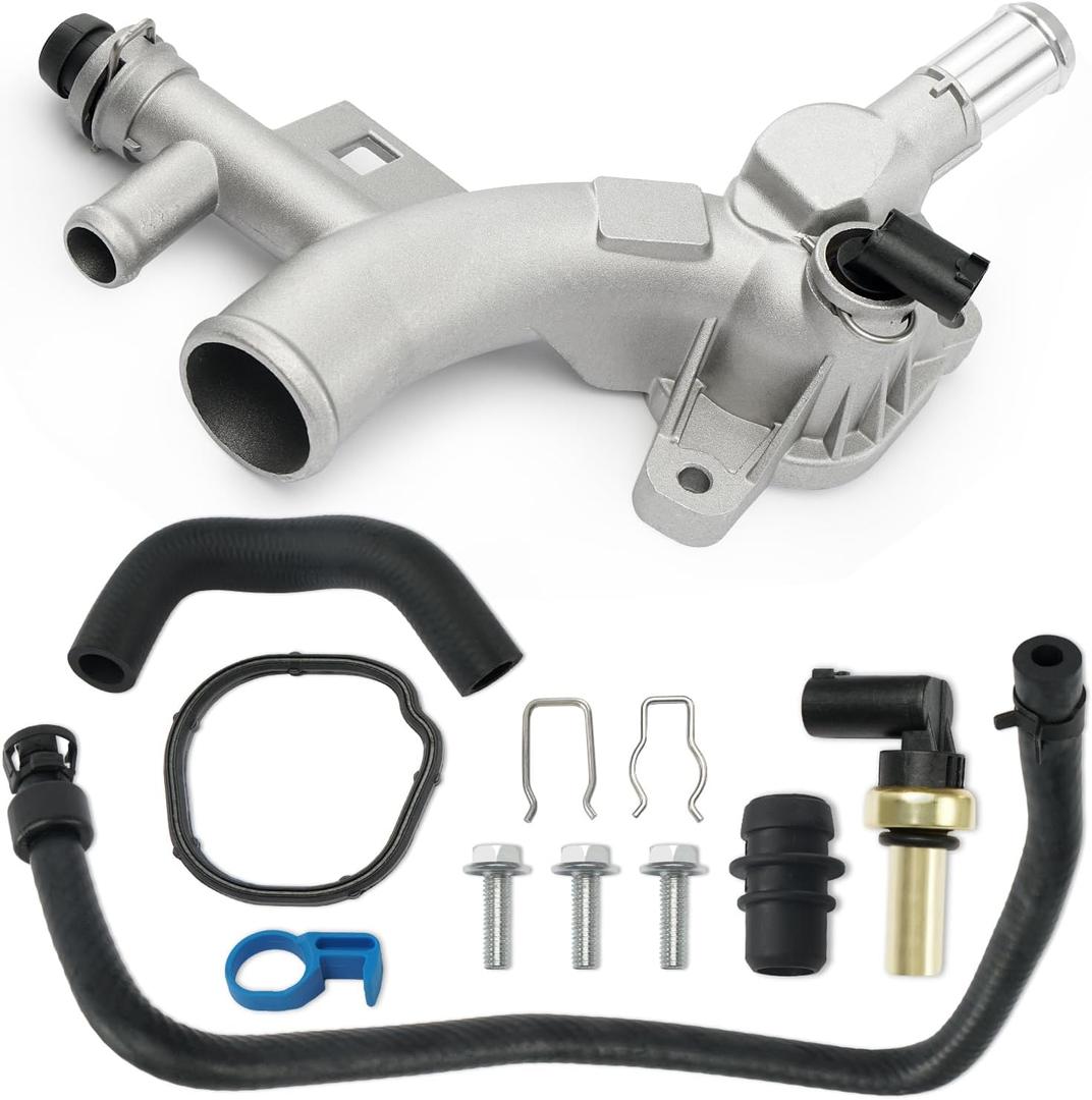 Aluminum Engine Coolant Housing Water Outlet Kit with Hoses Compatible with 2011-2016 Chevy Cruze, 2012-2020 Sonic, 2015-2020 Trax, 2013-2019 Buick Encore Replaces 25193922 902-846 13251447 55596898