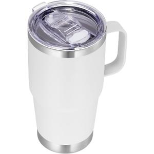 VEGOND 20 oz Tumbler with Handle Lid and Straw, Stainless Steel Insulated Travel Coffee Mug Spill Proof Double Wall Metal Tumbler Cup Keeps Drink Hot and Cold, White 1 Pack