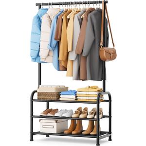 MISSLO Sturdy Clothing Racks for Hanging Clothes with 3 Shelves Garment Rack Heavy Duty Clothes Rack with Shoe Storage for Coats, Garment, Dress, Black