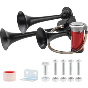 Train Horn for Truck, 12V 150dB Super Loud Triple Trumpet Air Horn Set with Compressor for Trucks Lorry Trains Boats Cars Van Ship - Pack of 2