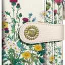 Aesthetic Flower Floral Small Rfid Women Wallet Bifold Zipper Coin Pocket PU Leather Compact Cash Credit Card Holder Travel Wallet for Female Ladies Teen Girls 1 ID Window 10 Card Slots