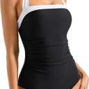 SUUKSESS Women Sexy Tummy Control One Piece Swimsuit Halter Retro Bathing Suit (Large, 68 Black White)