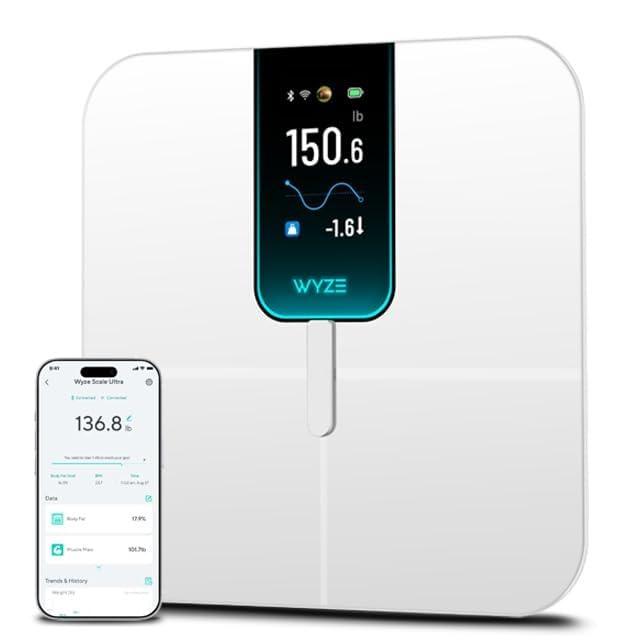 Wyze Scale Ultra, Smart Scale with 4.3" Color Display, Digital Bathroom Scale for Body Weight BMI Muscle Mass Composition, Wi-Fi & Bluetooth Body Fat Scale with Heart Rate- White