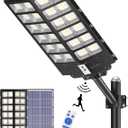 Gefolly SL-9800W Solar Street Lights Outdoor, 860000LM Commercial Parking Lot Light, 6500K Dusk to Dawn IP67 Security Flood Lights Motion Sensor Led Lamp for Basketball Court, Road, Yard