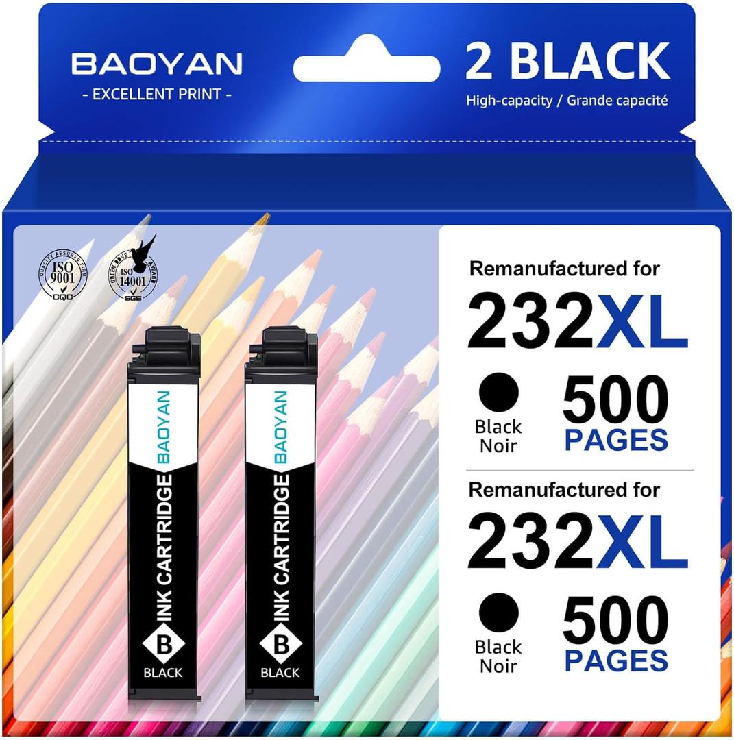 232XL 232 Black Ink Cartridges Remanufactured for Epson 232 Black Ink Cartridges for Expression Home XP-4200 XP-4205 Workforce WF-2930 WF-2950 XP4200 WF2950 (2 Black)