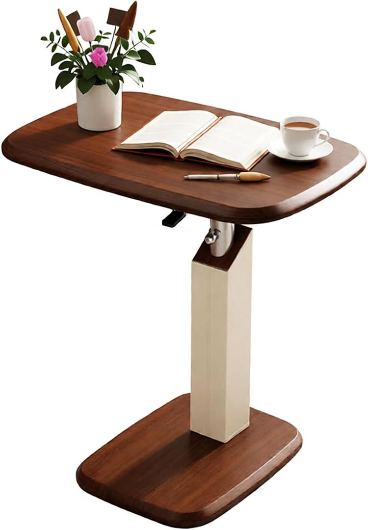 360 Degree Laptop Table, C-Shaped Side Table, Walnut Tray White Stand, X-Large