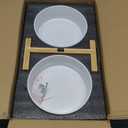 SPUNKYJUNKY Elevated Dog Bowls Ceramic, 8.3'' Dogs Food Water Bowls Raised with Non-Slip Bamboo Stand for Large Sized Breed Microwave Dishwasher Safe - 60 OZ, Beige