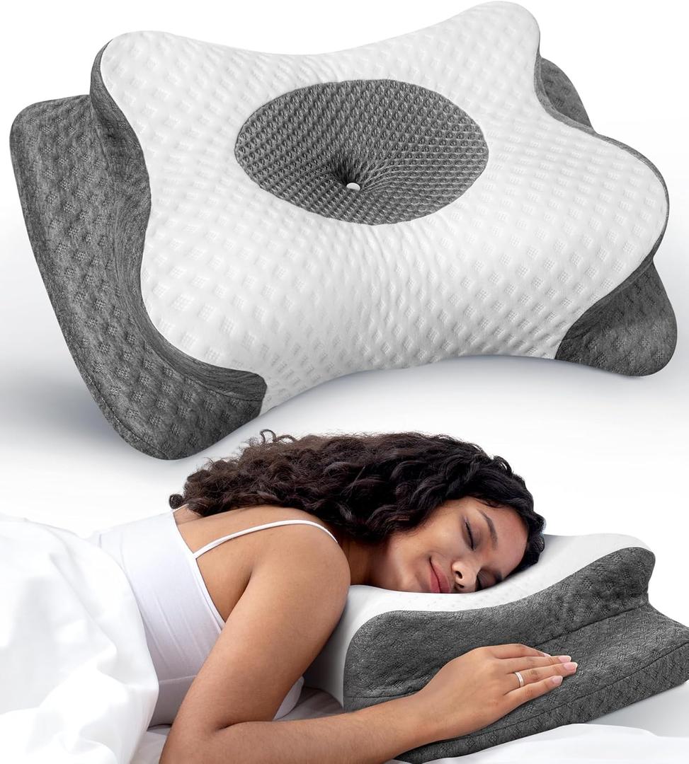 No More Aches Neck Pillow for Pain Relief, Adjustable Cervical Pillow for Neck Support with Armrest, Odorless Ergonomic Contour Memory Foam Pillows, Orthopedic Bed Pillow for Side Back Stomach LightGrey
