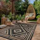 GENIMO Outdoor Rug for Patio Clearance - 5x8 ft Waterproof Plastic Camping Rugs, Reversible Outside Rv Mat Carpet for Porch, Deck, Picnic, Balcony, Beach, Backyard, Black Brown