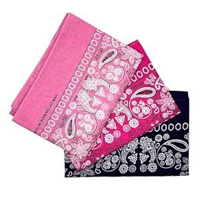 SoSun 22x22 Bandana, Face Mask, Square Scarf, Headwear, Multipacks Made From 100% Cotton (3, Purple, Pink, Hot Pink, 22 X 22 Inches)
