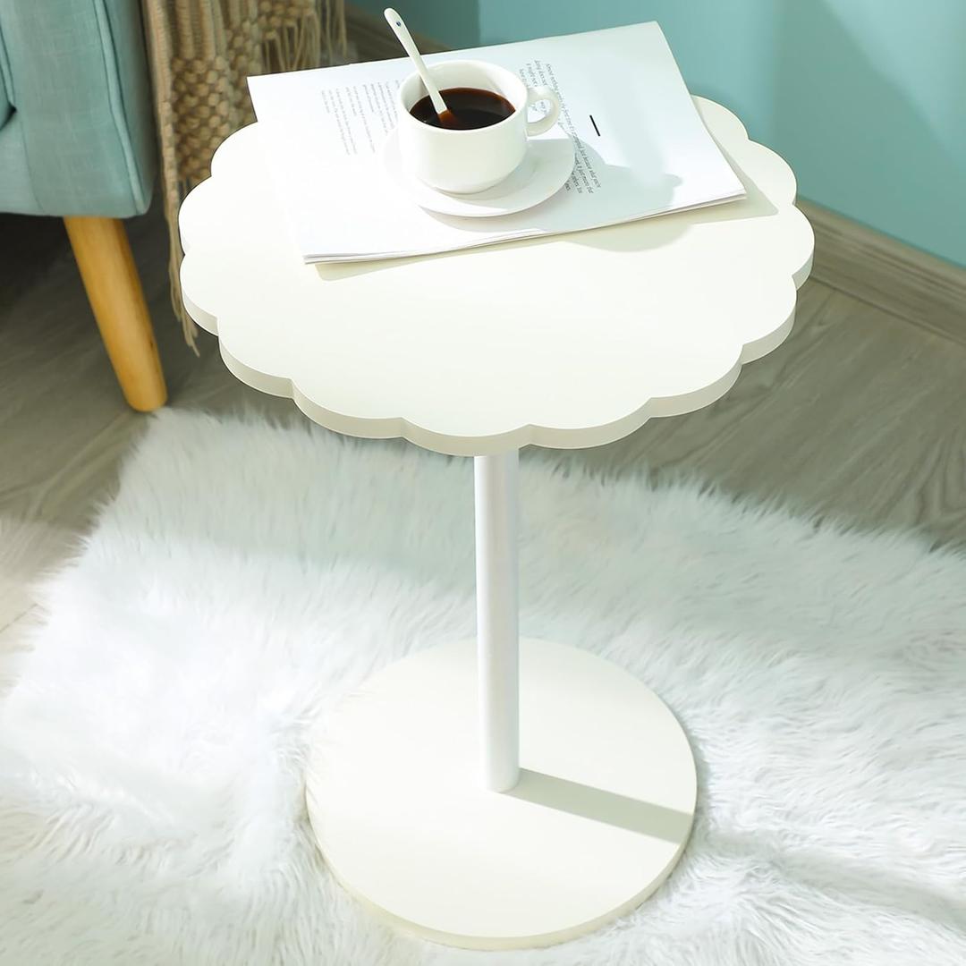 Geelin Scalloped Side Table 15.75''x21.46'' Modern Round Wooden Accent Table with Wavy Design Nightstand Decorative End Table for Living Room Bedroom Small Space Office Entryway Decor