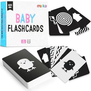 merka Newborn Flash Cards, Set of 25 Black and White High Contrast Baby Flashcards, Toys for Newborn, Visual Stimulation, Brain and Sensory Development