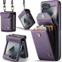 ASAPDOS Crossbody Case Compatible with Samsung Galaxy Z Flip 6/Z Flip 7 FE,Retro PU Leather Strap Wristlet Flip Case with Magnetic Closure and Card Holder for Men Women Purple