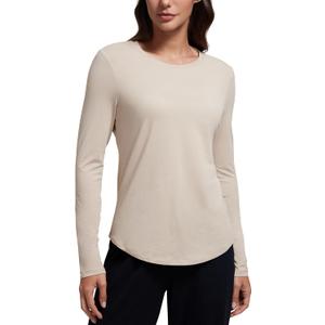CRZ YOGA Pima Cotton Workout Long Sleeve Shirts for Women Athletic Crewneck Yoga Casual Tops Plain T-Shirt (Small)