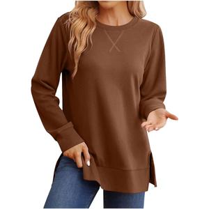Womens Sweatshirt Crewneck Long Sleeve Casual Shirts Side Split Tops Fall Fashion Pullover Sweatshirts, M