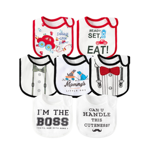7Pcs Cotton Waterproof Baby Bibs Hook Loop Closure Newborn Bib Keepsake Baby Gift for Drooling Feeding Eating