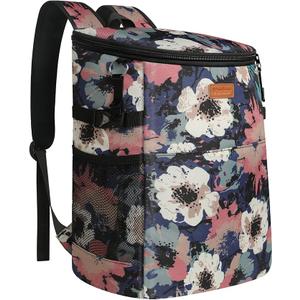 Camping Cooler Backpack 30 Cans, Soft Backpack Coolers Insulated Leak Proof Travel Cooler Bag Waterproof Lunch Picnic Beach Work Trip Thermal Bag Drink Beverage Beer Bag Cooler (Floral)