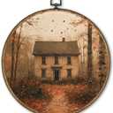 TLESKE Vintage Fall Farmhouse Cottage Round Wall Art Decor Framed 10x10, Dark Cottagecore Autumn Canvas Wall Art Prints Artwork, Country Forest Wall Hanging Room Door Decor for Bedroom Kitchen