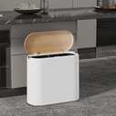 Small Bathroom Trash Can with Lid, 10L/2.6 Gal Slim Wastebasket - Odor & Pet Proof, Inner Bucket & Wood Grain Top, Plastic White Garbage Can for Kitchen, Bedroom, Living Room, Office, RV