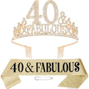 40th Birthday Sash, Tiara & Crown for Women - Happy 40 and Fabulous Decorations