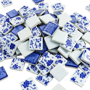 1x1 Inch 121 Pcs Ceramic Mosaic Tiles for Craft Glazed Blue and White Square Porcelain Tiles Polished China Plate Mosaic Tile Art Crafts DIY Ceramic Pieces Home Decor (Mixed-4)