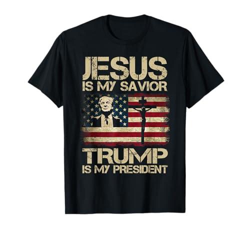 Jesus is My Savior Trump is My President Trump 2024 USA Flag T-Shirt XL