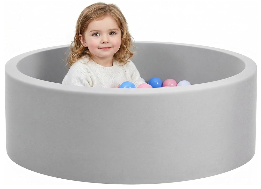 Wilwolfer Foam Ball Pit for Toddlers, Large Baby Ball Pit for Babies with Soft Memory Sponge, Indoor Outdoor Baby Playpen, Kids Play Ball Pool, Gift Toys for Infants Boys and Girls (Gray, NO Balls)