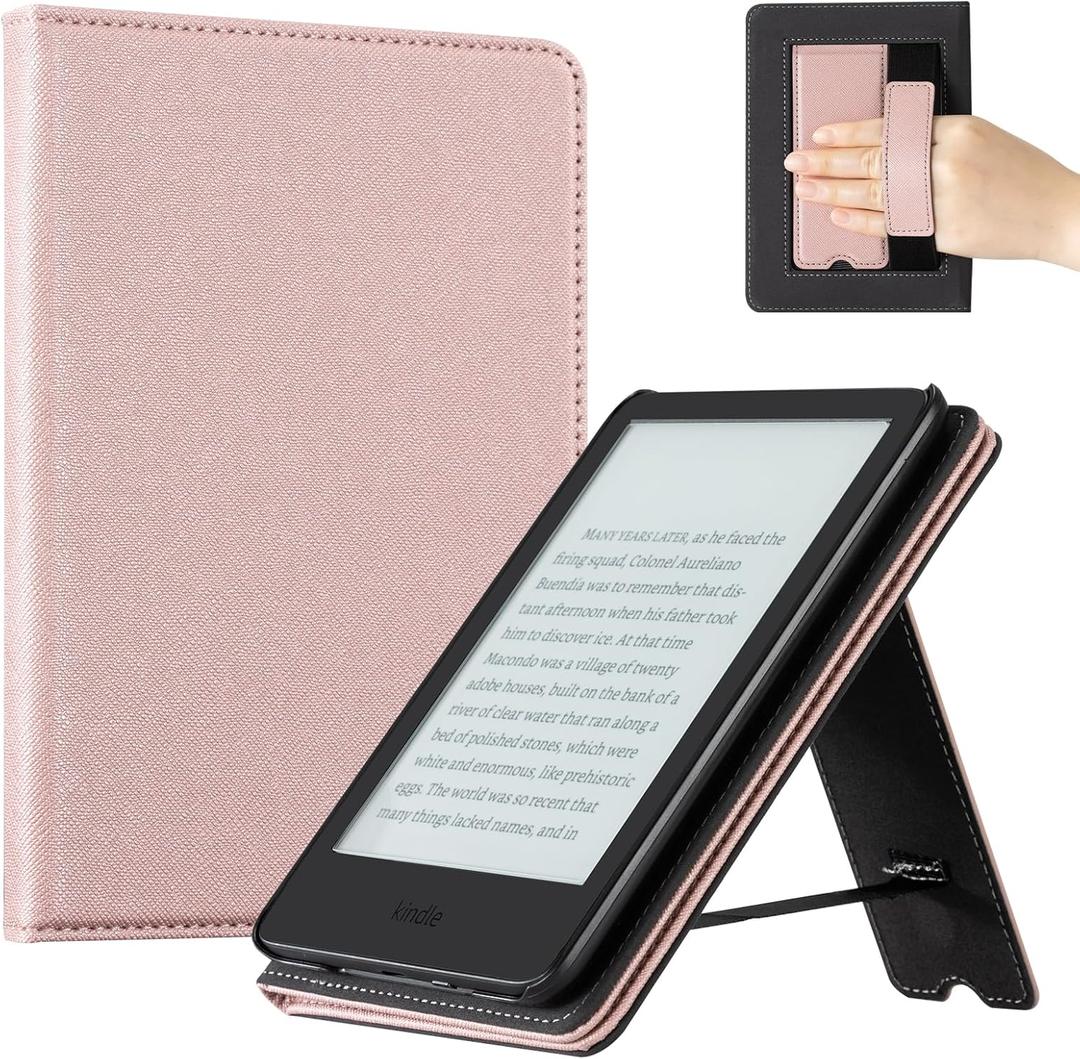 CoBak Case with Stand for for 6" Kindle (2024 & 2022, 11th Gen)  PU Leather Smart Cover with Auto Sleep/Wake & Hand Strap, Premium Protective Case for Kindle Basic,Rose Gold