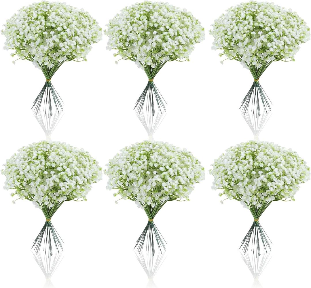 Grevosea 120 Pcs White Babys Breath Artificial Flowers, Artificial Flowers Bulk Real Touch Flower for Wedding Party Home Garden Decoration
