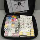 Mexican Train Dominoes Set with Numbers and 4 Wooden Trays/Racks, Double 12 Dominos Travel Set with 4 Tiles Holders, 91 Tiles Double 12 (Mexican Train Dominoes Set with 4 Racks)