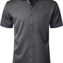 J.VER Mens Short Sleeve Dress Shirts Solid Wrinkle Free Casual Button Down Shirt with Pocket (Black, XXXL)
